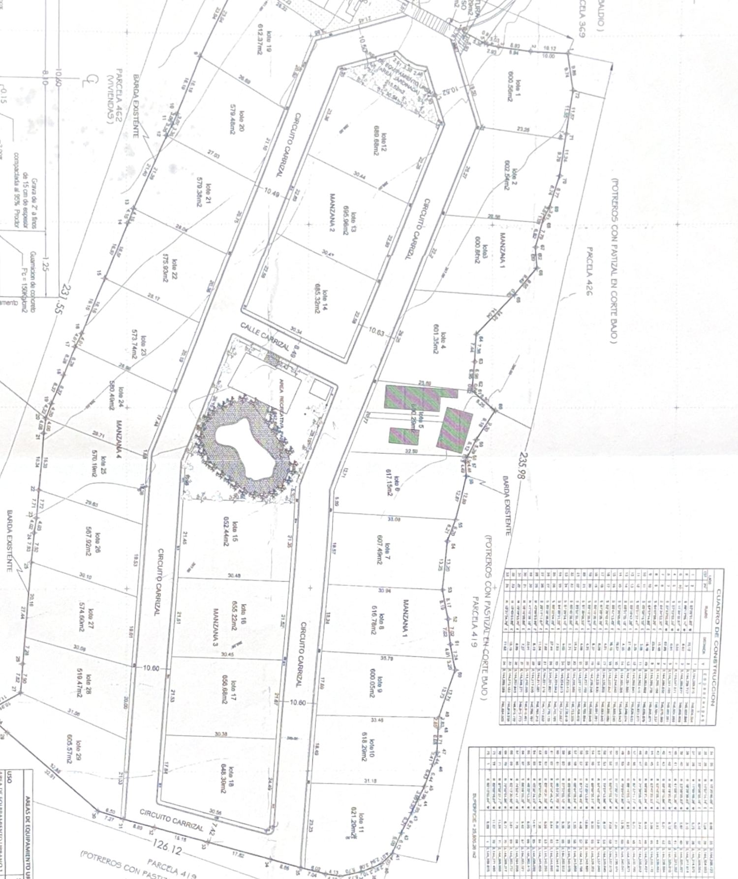Plano oficial de lotificación de Campestre Carrizales, 29 lotes